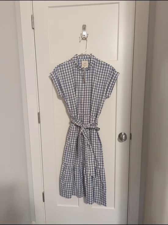 Hope & Henry Blue and White Plaid Midi Dress - Picture 2 of 4